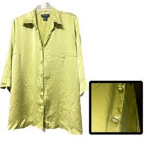 Karen Arnold Silk Button Down Green Blouse Size 1X